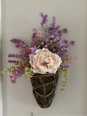 Wall-Mounted Lavender & Cream Floral Basket - Home Accents